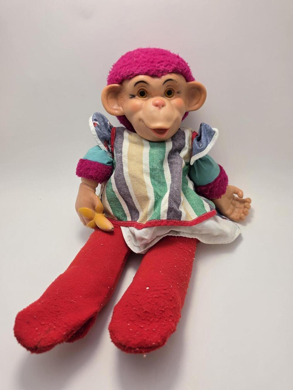 Chad Valley Jacko Monkey Banana Pink Hair Vintage RARE (12 Iinch)